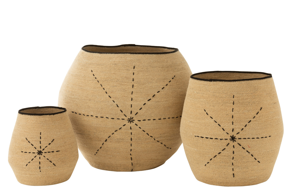 J-Line Set Of 3 Baskets Star Dotted Lines Seagrass Natural/Black