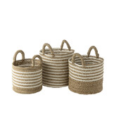 J-LINE SET VAN 3 MANDEN STREPEN RAFFIA WIT/NATUUR