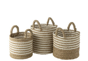 J-LINE SET VAN 3 MANDEN STREPEN RAFFIA WIT/NATUUR
