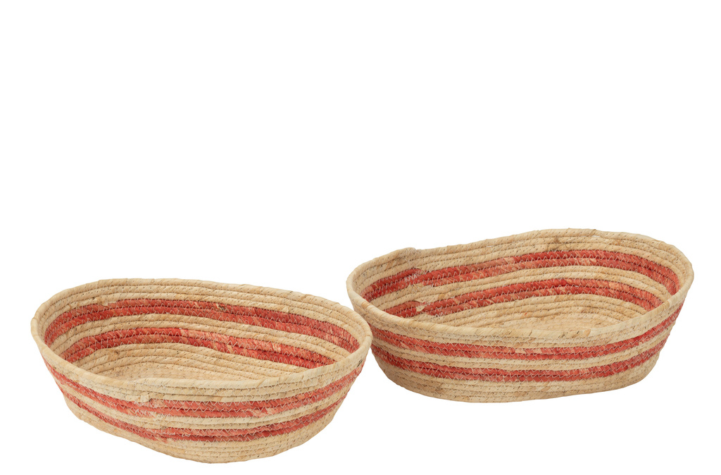 J-LINE SET VAN 2 MANDEN STREPEN MAÏSBLAD NATUUR/ROOD
