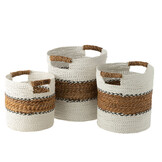 J-Line Set van 3 Manden Laura Raffia Wit/Naturel
