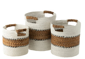 J-Line Set van 3 Manden Laura Raffia Wit/Naturel
