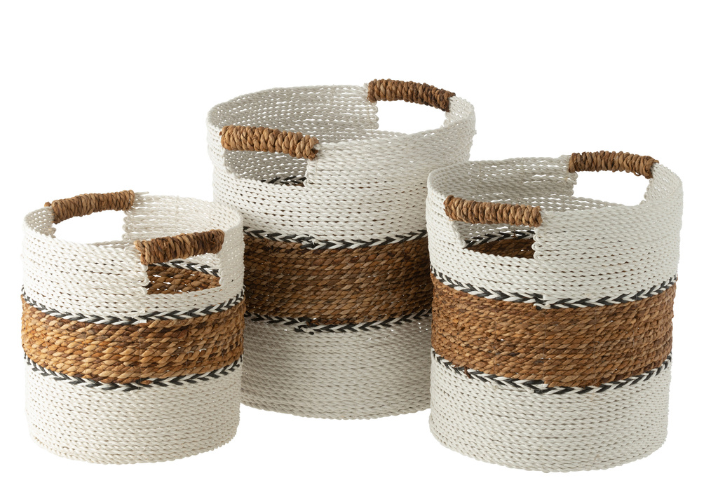 J-Line Set van 3 Manden Laura Raffia Wit/Naturel