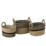J-Line Set van 3 Manden Aline Raffia Zwart/Naturel