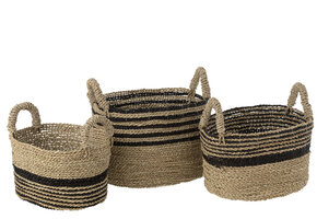 J-Line Set van 3 Manden Aline Raffia Zwart/Naturel