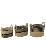 J-Line Set van 3 Manden Aline Raffia Zwart/Naturel