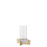 J-LINE GLAZEN THEELICHT MARMER/METAAL BASIS GRIJS/CHAMPAGNE KLEIN