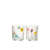 J-LINE THEELICHTHOUDER POSY MEDIUM GLAS MIX (SET VAN 2)