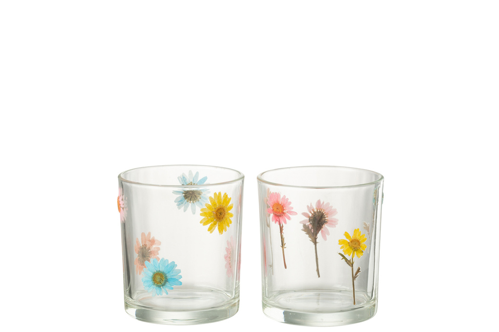 J-LINE THEELICHTHOUDER POSY MEDIUM GLAS MIX (SET VAN 2)