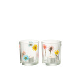 J-LINE THEELICHTHOUDER POSY MEDIUM GLAS MIX (SET VAN 2)