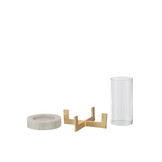 J-LINE GLAZEN THEELICHT MARMER/METAAL BASIS GRIJS/CHAMPAGNE KLEIN