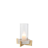 J-LINE GLAZEN THEELICHT MARMER/METAAL BASIS GRIJS/CHAMPAGNE KLEIN