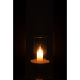 J-LINE GLAZEN THEELICHT MARMER/METAAL BASIS GRIJS/CHAMPAGNE KLEIN