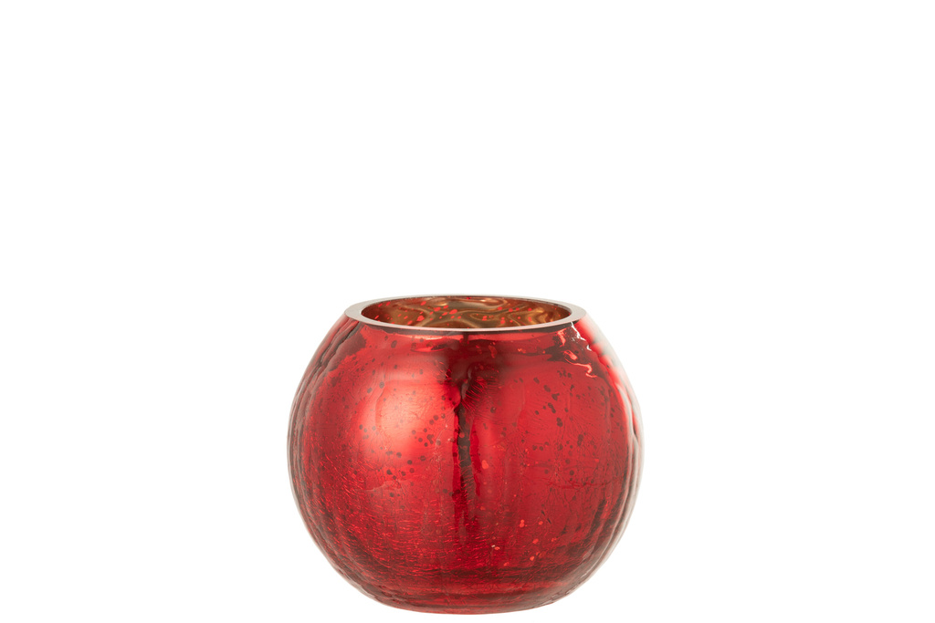 J-LINE WINDLICHT BAL CRAQUELÉ GLAS – PARELMOEREFFECT ROOD SMALL