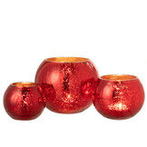 J-LINE WINDLICHT BAL CRAQUELÉ GLAS – PARELMOEREFFECT ROOD LARGE