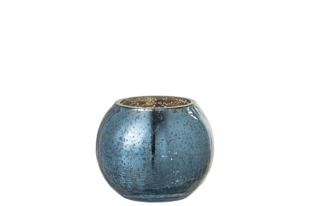 J-LINE WINDLICHT BOL CRAQUELÉ GLAS PARELEFFECT BLAUW KLEIN