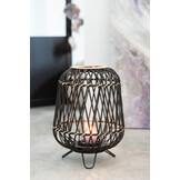 J-LINE LANTAARN OP VOET BAMBOE ZWART/NATUUR MEDIUM