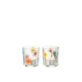 J-LINE TEALIGHT HOLDER POSY SMALL GLASS MIX – SET VAN 2