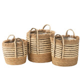 J-LINE SET VAN 3 BLOEMPOTTEN UBEDA RIET/PLASTIC NATURAL/BRUIN