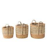 J-LINE SET VAN 3 BLOEMPOTTEN UBEDA RIET/PLASTIC NATURAL/BRUIN