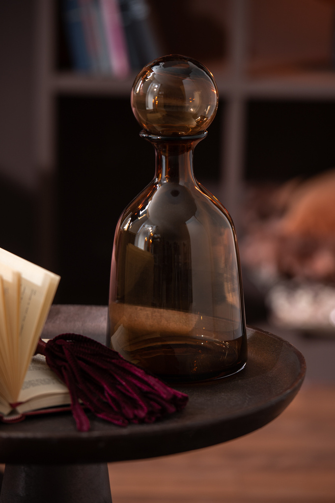 J-LINE DECORATIEVE FLES MET STOP LAAG GLAS BRUIN SMALL