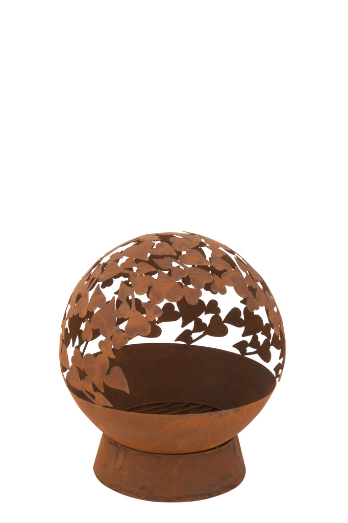 J-LINE FIRE BASKET ROUND HEARTS IRON RUST