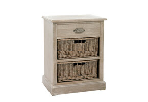 J-LINE NIGHTTABLE 2 BASKET 1 DRAW WOOD GREY