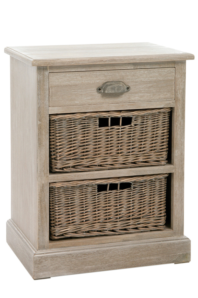 J-LINE NIGHTTABLE 2 BASKET 1 DRAW WOOD GREY