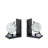 J-LINE BOEKSTEUN WERELDBOL HOUT GRIJS/ZWART – SET VAN 2