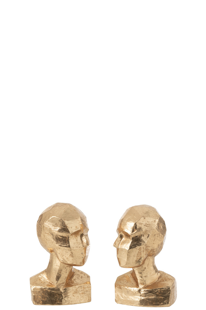 J-LINE BOEKSTEUN HOOFD GEOMETRISCH RESIN GOUD – SET VAN 2