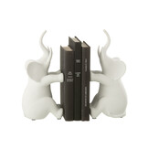 J-LINE BOEKSTEUN OLIFANT ZITTEND POLYRESIN WIT – SET VAN 2