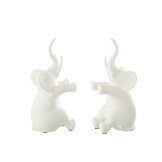 J-LINE BOEKSTEUN OLIFANT ZITTEND POLYRESIN WIT – SET VAN 2