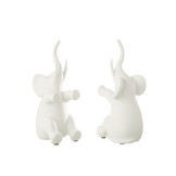 J-LINE BOEKSTEUN OLIFANT ZITTEND POLYRESIN WIT – SET VAN 2
