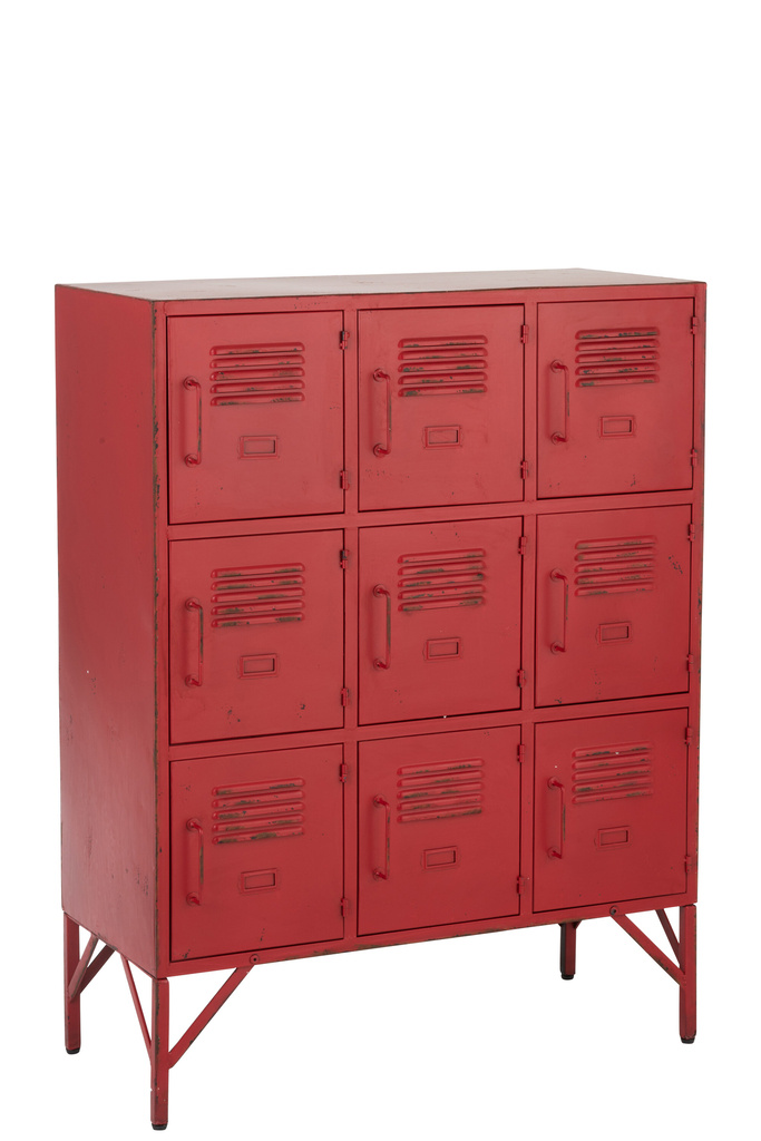 J-LINE CUPBOARD 9 DRAWER METAL RED