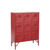 J-LINE CUPBOARD 9 DRAWER METAL RED