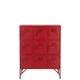 J-LINE CUPBOARD 9 DRAWER METAL RED