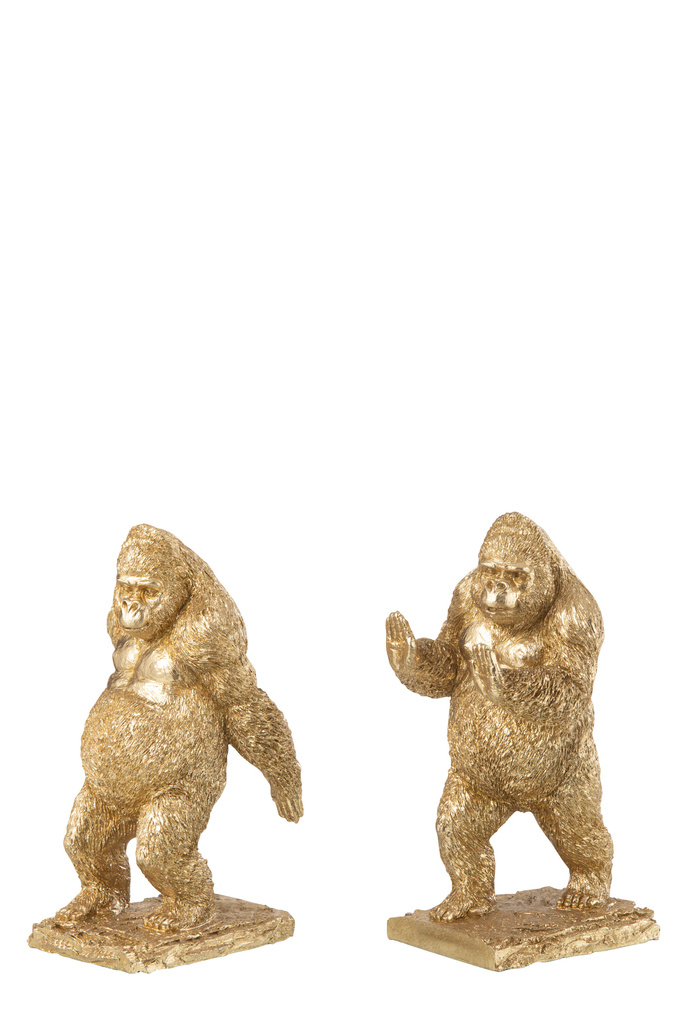 J-LINE BOEKSTEUN GORILLA RESIN GOUD – SET VAN 2