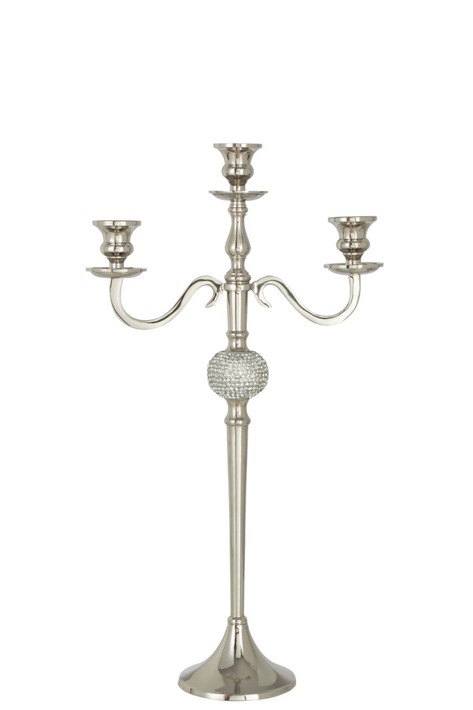 J-LINE KANDELAAR OP VOET DIAMOND SPHERE ALUMINIUM ZILVER
