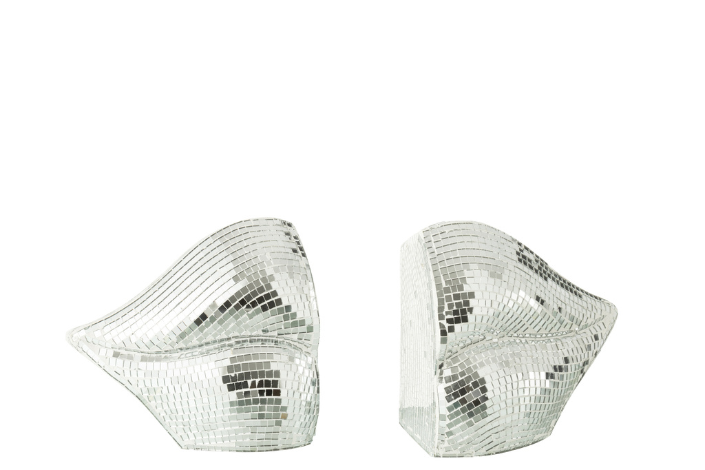 J-LINE SET VAN 2 BOEKSTEUNEN LIPS MIRROR RESIN ZILVER