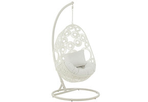 J-LINE HANGSTOEL + KUSSENS BULA METAAL/RIET WIT