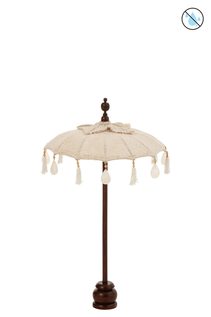 J-LINE SUNSHADE+BASE TASSELS/SHELLS BEIGE WOOD DARK BROWN SMALL
