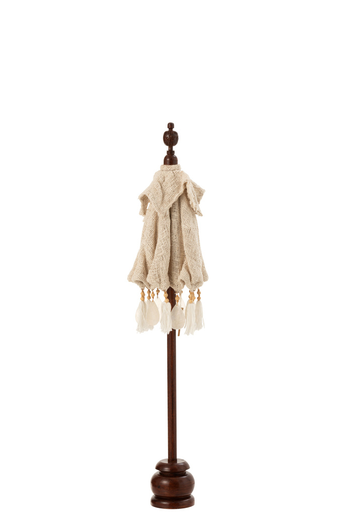 J-LINE SUNSHADE+BASE TASSELS/SHELLS BEIGE WOOD DARK BROWN SMALL