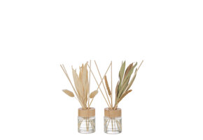 J-Line Scented Oil + Flowers Glass Green/Natural 2 stuks