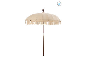 J-LINE PARASOL MET KWASTJES EN SCHELPEN – BEIGE/HOUT DONKERBRUIN LARGE