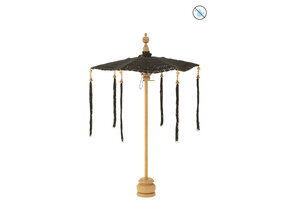 J-LINE PARASOL MET KWASTJES + VOET KATOEN/HOUT ZWART KLEIN – STIJLVOL & SFEERVOL DESIGN