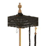 J-LINE PARASOL MET KWASTJES + VOET KATOEN/HOUT ZWART KLEIN – STIJLVOL & SFEERVOL DESIGN