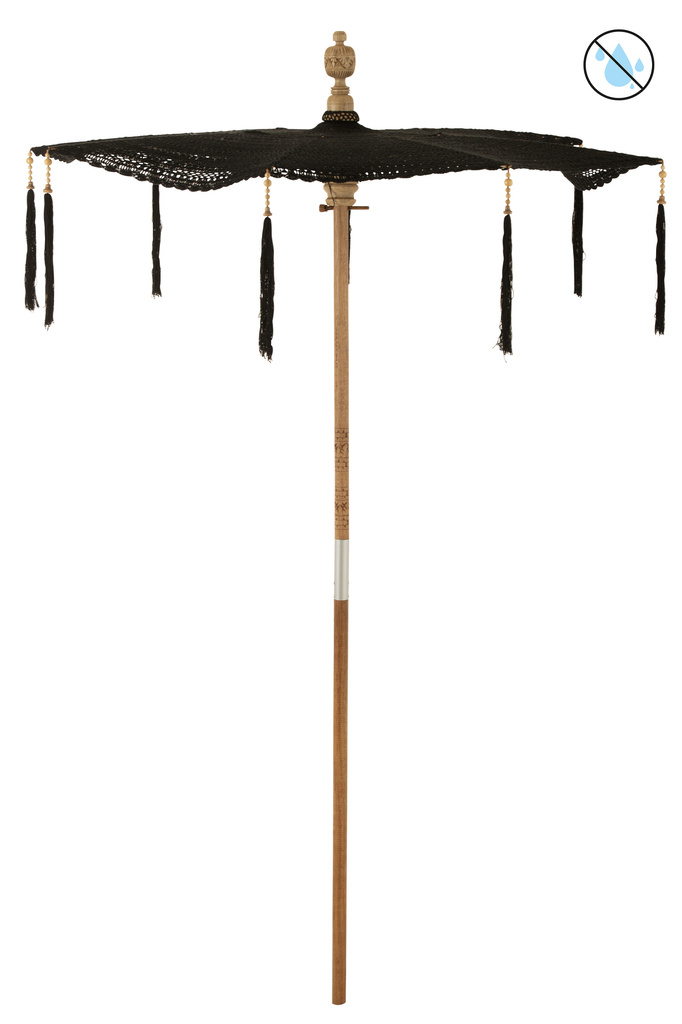 J-LINE PARASOL TASSELS COTTON/WOOD BLACK LARGE