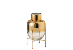 J-LINE VAZE CILINDERVORM + BASIS – GLAS TRANSPARANT/GOUD KLEIN