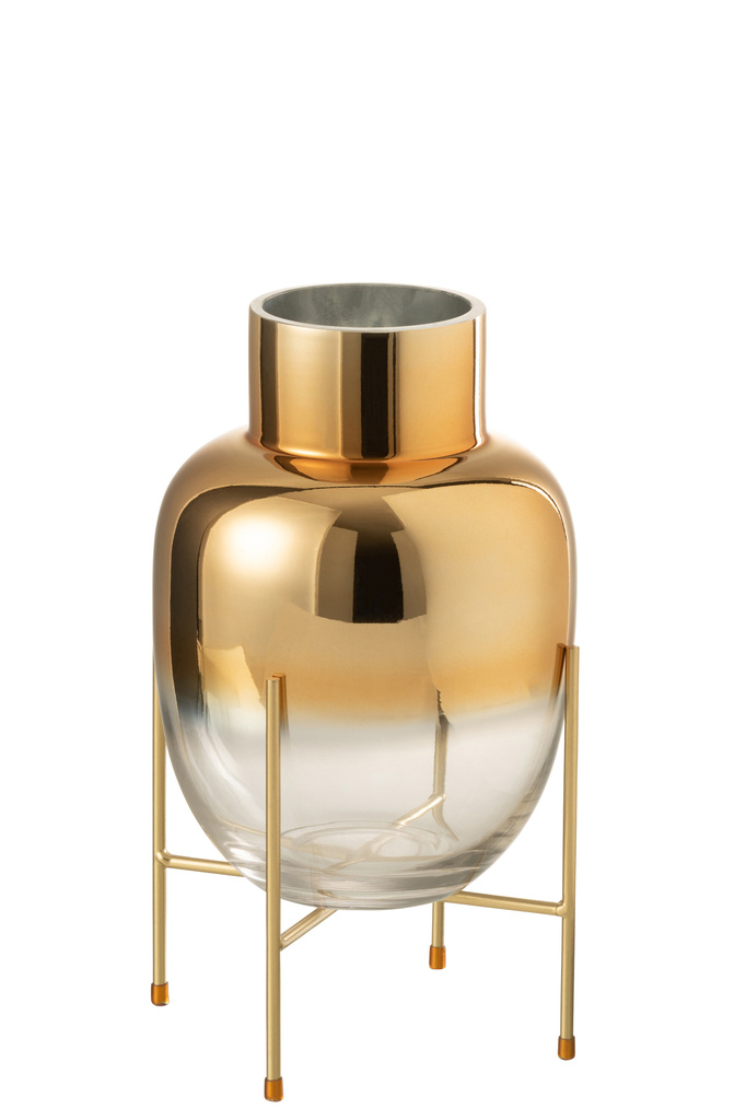 J-LINE VAZE CILINDERVORM + BASIS – GLAS TRANSPARANT/GOUD KLEIN