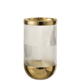 J-LINE VAZE CILINDERVORM PATROON – GLAS TRANSPARANT/GOUD GROOT